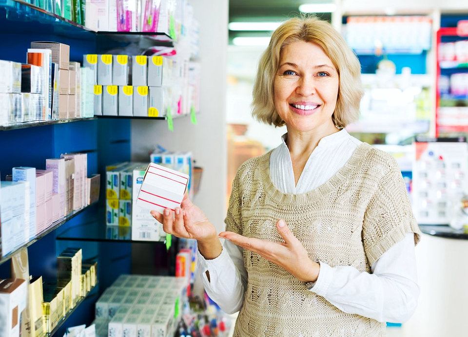 customer happy of what she bought from the pharmacy